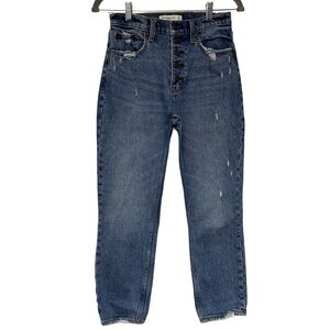 {A&F} "The Mom High Rise" Short Petite Tapered Straight Leg Stretch Denim Jeans